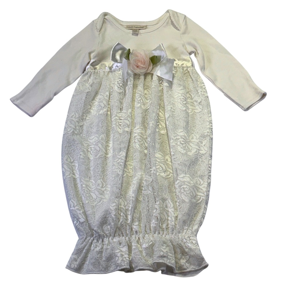 Clasix Beginnings Infant Girls Lace Rose Gown White Pink Bow 0-6 Months 1039B6